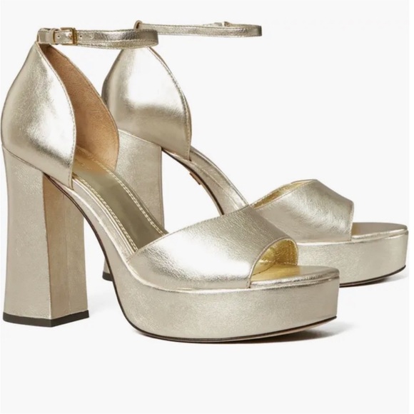 NWT Tory Burch Metallic Spark Gold Platform Heels Retro 70s Disco Style Size 11